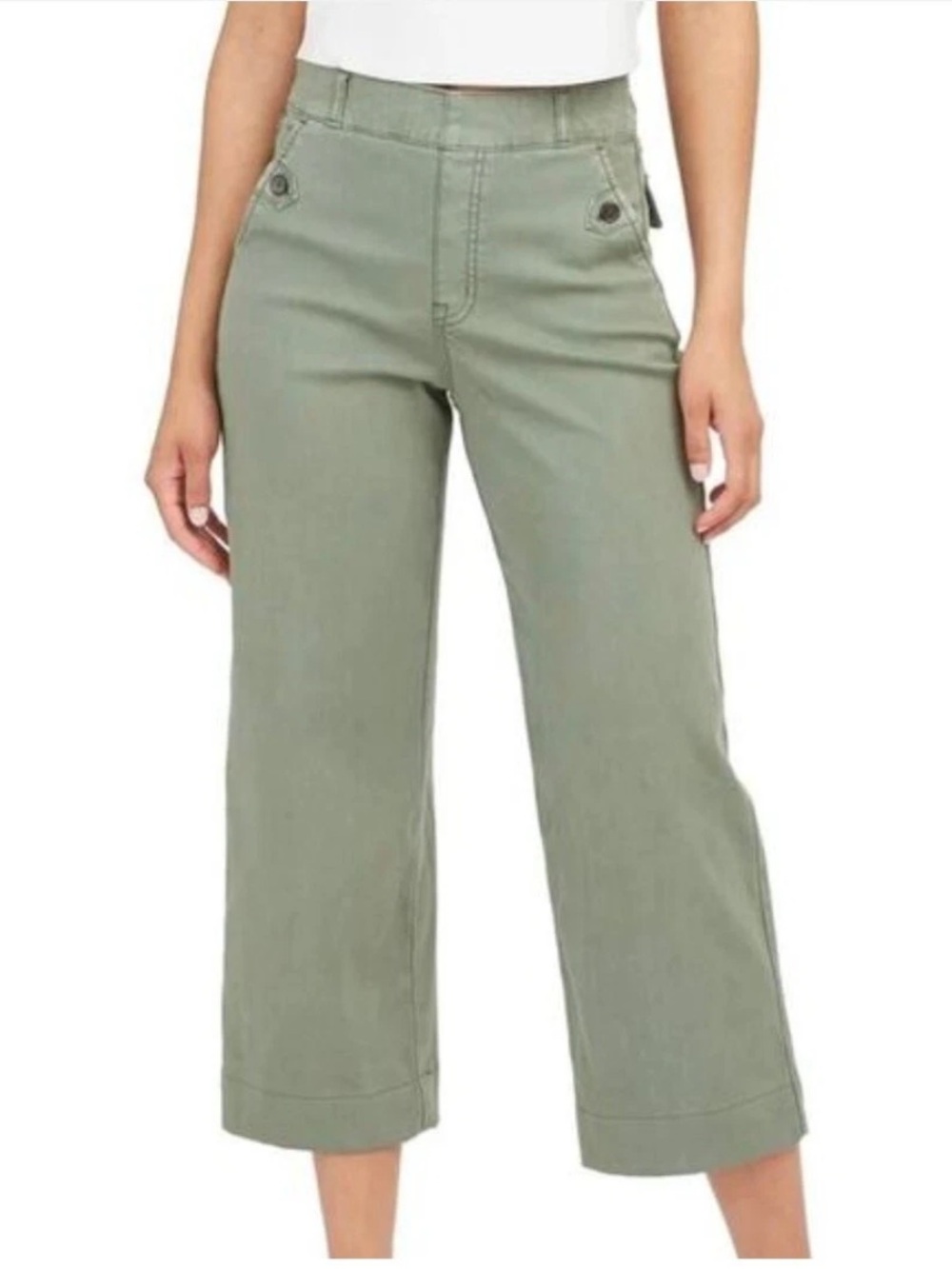 Spanx Stretch Twill Wide Leg Cropped Pant XL 20312R Olive Oil Green Neutral